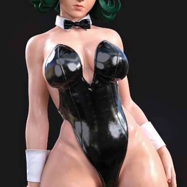 one-punch man, overwatch, kiriko (overwatch), tatsumaki, tatsumaki (cosplay), hagiwara studio, 1girls, bunny ears, bunny girl, bunnysuit, cosplay, female, green hair, thick thighs, wide hips