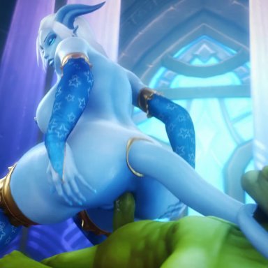 world of warcraft, draenei, pyrista, noname55, 1boy, 1girls, anal, areolae, ass, big ass, bouncing breasts, breasts, cowgirl position, erection, female