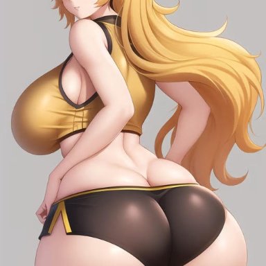 rwby, yang xiao long, nai diffusion, stable diffusion, ass cleavage, back turned, back view, big ass, big breasts, big butt, blonde hair, breasts, bubble ass, bubble butt, curvaceous