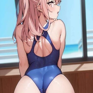 sono bisque doll wa koi wo suru, inui sajuna, blush, looking back, pink hair, rose hair, school swimsuit, smaller female, swimsuit, young, younger female