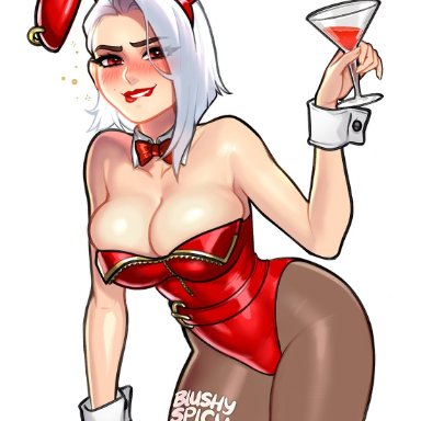 overwatch, ashe (overwatch), blushypixy, blushyspicy, 1girls, blush, breasts, bunny ears, bunny girl, bunnysuit, female, female only, looking at viewer, solo