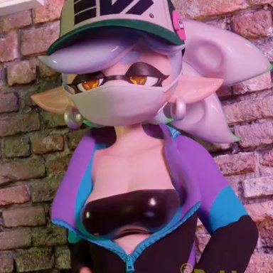 nintendo, splatoon, splatoon (series), inkling, marie (splatoon), dubious butter, boobies, boobs, earrings, finger to mouth, mask, revealing, shushing, stripping, tits