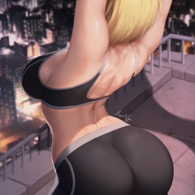 capcom, street fighter, street fighter 6, cammy white, luminyu, 1girls, arched back, arms up, ass, ass focus, back view, backside, bare arms, big ass, big butt