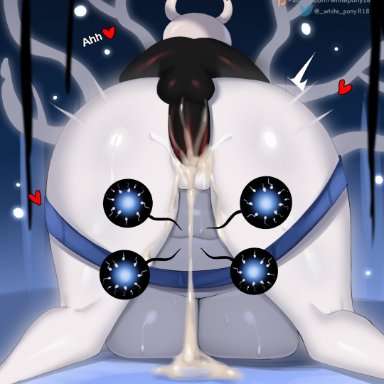 hollow knight, team cherry, protagonist (hollow knight), white lady (hollow knight), 18 (artist), whitepony, back view, big breasts, breast squish, breasts, breed, cum, cum in pussy, cum inside, cum leaking