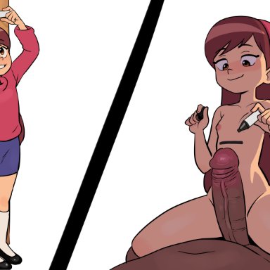gravity falls, mabel pines, mangamaster, 1boy, age difference, blush, brown hair, clothing, completely nude, contentious content, cowgirl position, dark-skinned male, dark skin, duo, erection
