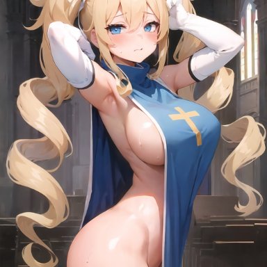 genshin impact, barbara (genshin impact), nai diffusion, stable diffusion, yinyuelangjue, 1girls, armpit, ass, big breasts, blonde hair, blue eyes, blush, breasts, cosplay, elbow gloves