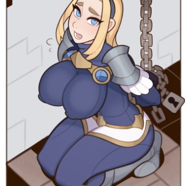 league of legends, luxanna crownguard, splashbrush, 1girls, big breasts, breasts, female, female only, large breasts, looking at viewer, nipple bulge, solo