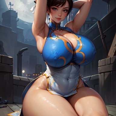 capcom, street fighter, chun-li, stable diffusion, 1girls, asian female, curvaceous, curvy body, curvy figure, female focus, female only, huge breasts, mature female, solo female, solo focus