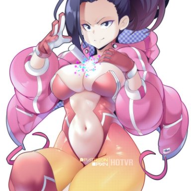 my hero academia, momo yaoyorozu, hotvr, 1girls, adapted costume, black hair, breasts, bunny ears, bunny girl, bunnysuit, cleavage, female, hips, huge breasts, light-skinned female