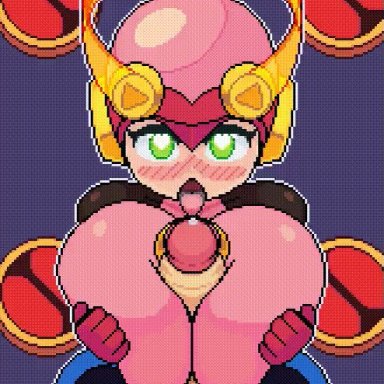 capcom, mega man, mega man battle network, megaman.exe, roll.exe, wonster-chan, big breasts, big penis, blushing, bodysuit, breasts, breath, clothing, foreskin, heart-shaped pupils