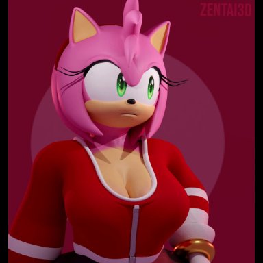 sonic (series), sonic the hedgehog (series), amy rose, zentaisfm, 1girls, anthro, big breasts, bouncing breasts, breast expansion, breast growth, breast inflation, bursting breasts, exposed breasts, eyelashes, female