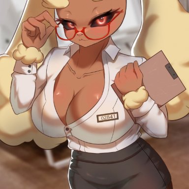 pokemon, lopunny, pok&#233;mon (species), tp10, 1girls, 4 fingers, :3, anthro, anthro only, anthrofied, big breasts, big thighs, black sclera, black skirt, blush