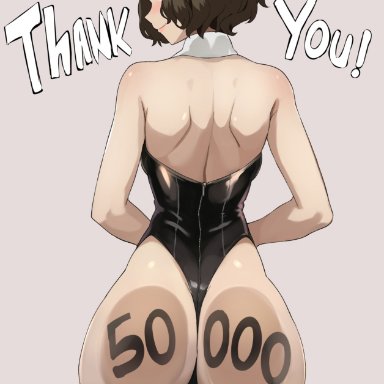 persona, persona 5, sadayo kawakami, lainart, 1girls, alternate costume, animal ears, ass, ass focus, back, back view, backless outfit, bare back, bare shoulders, big ass