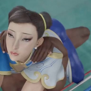 street fighter, street fighter 6, chun-li, x3d, clothed female nude male, dark-skinned male, earrings, glossy lips, implied penetration, lipstick, penetration, riding, sex, vaginal penetration, animated