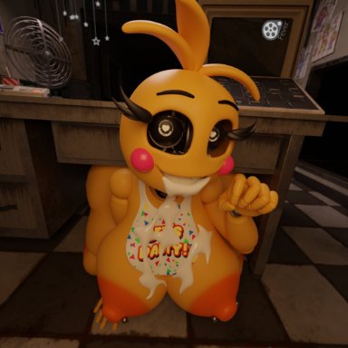 five nights at freddy's, five nights at freddy's 2, scottgames, lovetaste chica, toy chica (fnaf), feversfm, &lt;3 eyes, 5 fingers, animatronic, anthro, areola, avian, beakless, bib, big breasts