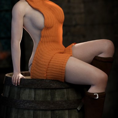 resident evil, resident evil 4, resident evil 4 remake, ashley graham, ashley graham (ella freya), otacon212, bare back, big breasts, blonde hair, blue eyes, boots, breasts, busty, erect nipples, female