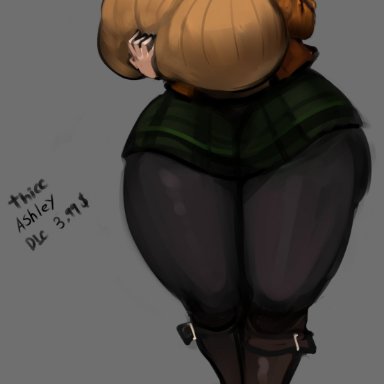 capcom, resident evil, resident evil 4, resident evil 4 remake, ashley graham, ashley graham (ella freya), yboon, 1girls, blonde hair, huge ass, huge breasts, looking at viewer, smile, stocking, sweater