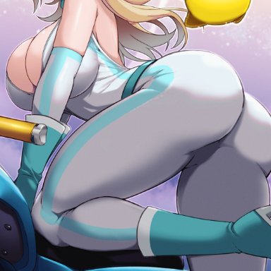 mario (series), mario kart, nintendo, luma, princess rosalina, noxcuro, 1girls, ass, blonde hair, blue eyes, bodysuit, breasts, female, hair over one eye, hips