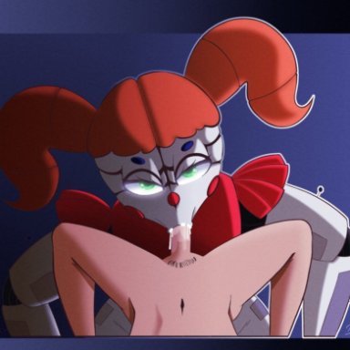 five nights at freddy's, fnaf, baby (fnafsl), circus baby, circus baby (fnaf), dakota, dakota018, blowjob, cum, cum in mouth, cumming, green eyes, legs apart, legs spread, looking at viewer