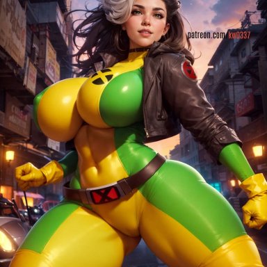 marvel, marvel cinematic universe, marvel comics, x-men, anna marie, rogue (x-men), kw0337, stable diffusion, abs, bodysuit, breasts, brown hair, cameltoe, curvy, curvy body