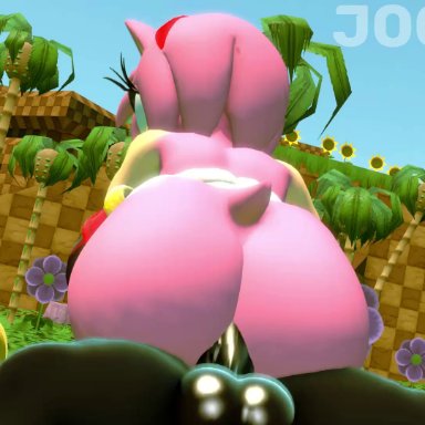 sonic (series), sonic the hedgehog (series), amy rose, shadow the hedgehog, joom3y, 1girls, anal, anus, ass, ass focus, back view, big ass, boots, boots only, bottom heavy