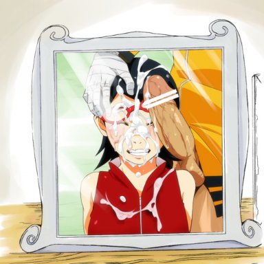 boruto: naruto next generations, naruto, naruto (series), sarada uchiha, uzumaki naruto, sunahara wataru, 1boy, 1girls, black hair, blush, closed eyes, clothing, cum, cum on clothes, cum on face