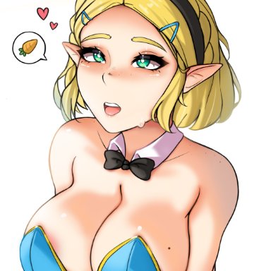 nintendo, tears of the kingdom, the legend of zelda, princess zelda, zelda (breath of the wild), myst, yhw, big breasts, blonde hair, blush, bow tie, bunny ears, bunny ears headband, bunny tail, bunnysuit