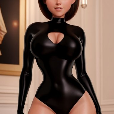 disney, the incredibles, elastigirl, helen parr, pin3d, large breasts, latex, milf, mother, realistic, ai generated, tagme