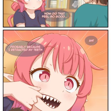 kobayashi-san chi no maidragon, miss kobayashi's dragon maid, ilulu (dragon maid), taketo (dragon maid), greatm8, 1boy, 1girls, canon couple, female, horns, large breasts, pink eyes, pink hair, sharp teeth