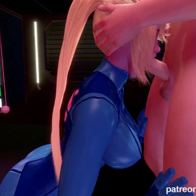 metroid, nintendo, supervamdeepthroat, virt-a-mate, samus aran, zero suit samus, stay blocky, 1boy, ass slap, big breasts, bimbo, blonde hair, blowjob, blue eyes, bodysuit