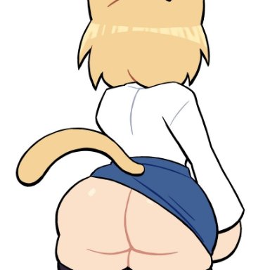 melty blood, tsukihime, type-moon, neco-arc, lovetopullmicke, animal humanoid, ass, big ass, big butt, blonde hair, blue skirt, bottomwear, butt crack, cat ears, cat humanoid