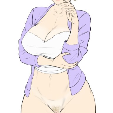 my hero academia, mitsuki bakugou, luenartt, 1girls, big breasts, blonde hair, blue eyes, cleavage, exposed pussy, female, female focus, female only, female pubic hair, huge breasts, light-skinned female