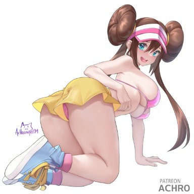 game freak, nintendo, pokemon, pokemon bw2, rosa (pokemon), achromaru, 1girls, ass, bending over, blue eyes, breasts, brown hair, dat ass, female, hips