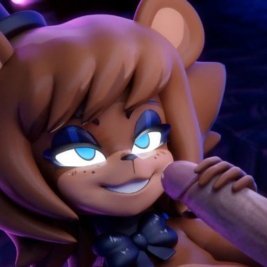 fazclaire's nightclub, five nights at freddy's, fredina's nightclub, scottgames, freddy (fnaf), fredina (cally3d), frenni fazclaire, lightshow, anthro, blowjob, blue eyes, cum, cum in mouth, cum on face, ejaculation