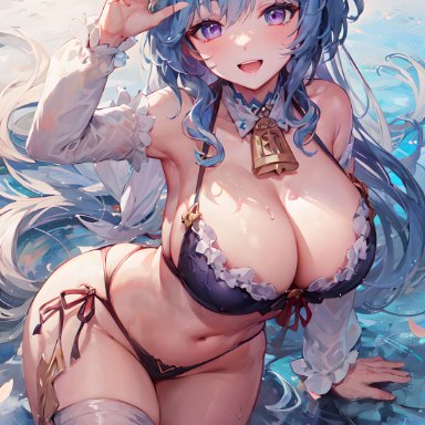 genshin impact, ganyu (genshin impact), stable diffusion, blue hair, curvaceous, curvy body, curvy figure, female focus, female only, huge breasts, looking at viewer, solo female, solo focus, voluptuous, voluptuous female