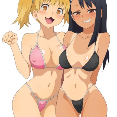 please don't bully me, nagatoro, hayase nagatoro, yoshi (nagatoro), animanghayodraw, 2girls, breasts, smile, teenager, teeth, twintails, 2d, alternate version available, high resolution, tagme