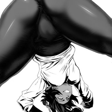 bleach, shihouin yoruichi, daraz18aka, 1girls, all fours, anus, arm support, ass, bent over, dark-skinned female, dark skin, female, flexible, leggings, long hair