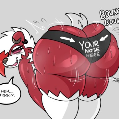 pokemon, lycanroc, pok&#233;mon (species), shaundi (darkwolf), darkwolfhybrid, 1girls, anthro, ass, ass cleavage, bent over, big ass, bouncing ass, bubble butt, butt crack, ear piercing