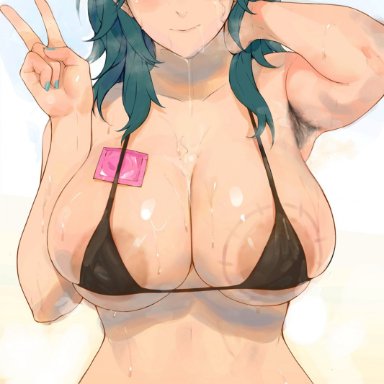 fire emblem, fire emblem: three houses, nintendo, byleth (female) (fire emblem), byleth (fire emblem), byleth (fire emblem) (female), laserflip, rosaline, 1girls, after fellatio, after oral, after sex, alternate costume, areola slip, areolae