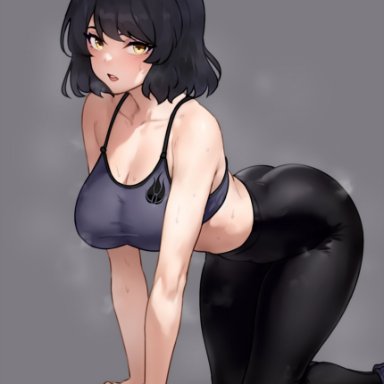 rwby, blake belladonna, bluefield, 1girls, ass, bending over, black hair, breasts, cat ears, catgirl, cleavage, dat ass, female, huge ass, huge breasts