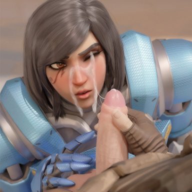 blizzard entertainment, overwatch, pharah, rwt4184, 1boy1girl, 1boys, 1girls, big penis, cum, cum on face, dark-skinned female, dark skin, dominant male, egyptian, egyptian female