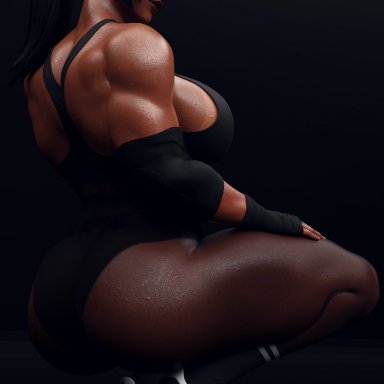 overwatch, pharah, grvty3d, 1girls, ass, ass focus, back muscles, big ass, big breasts, big butt, black hair, black legwear, black panties, breasts, cap