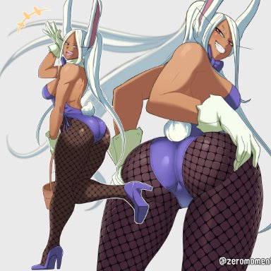 easter, my hero academia, miruko, rumi usagiyama, zeromomentai, 1girls, animal ears, ass, back, bare shoulders, basket, bow, bowtie, breasts, clothing cutout