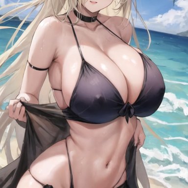 naruto, naruto (series), naruto shippuden, ino yamanaka, waifuaddictai, 1girls, bikini, blonde hair, blue eyes, busty, child bearing hips, cleavage, cowboy shot, erect nipples, female