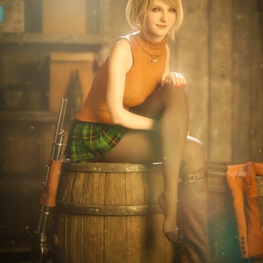 capcom, resident evil, resident evil 4, resident evil 4 remake, ashley graham, ashley graham (ella freya), hxwxrf, 1girls, blazer, blonde hair, boots, breasts, clothing, detailed background, feet