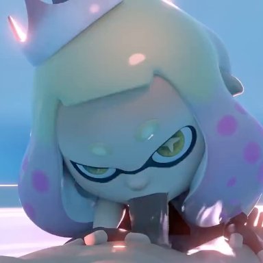 nintendo, splatoon, splatoon (series), splatoon 2, inkling, pearl (splatoon), kassioppiava, thenaysayer34, 1boy, 1girl, 1girls, black gloves, blowjob, crown, deepthroat