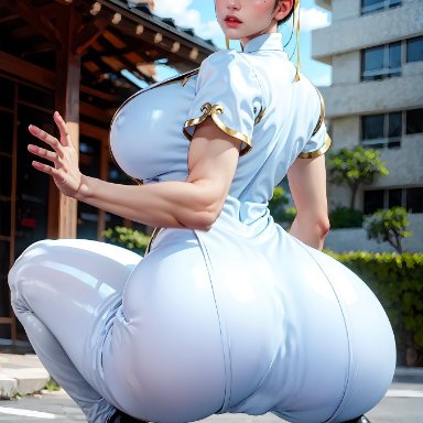 street fighter, chun-li, stable diffusion, 1girls, bubble butt, curvy body, curvy female, curvy figure, dat ass, dumptruck ass, female, female focus, female only, looking at viewer, looking back