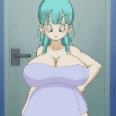 dragon ball, dragon ball super, dragon ball z, bulma, bulma (dragon ball), bulma briefs, riffsandskulls, big breasts, blue eyes, blue hair, bouncing breasts, breasts, female only, gigantic breasts, hips