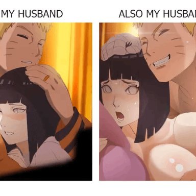 boruto: naruto next generations, naruto, naruto (series), hyuuga hinata, uzumaki naruto, tanntri666, 1boy, 1girls, before and after, big breasts, blush, breasts, canon couple, couple, cuddling