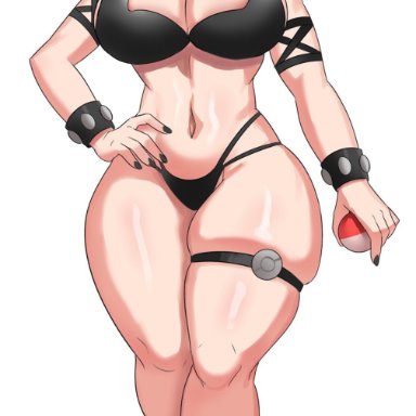 game freak, nintendo, pokemon, pokemon ss, marnie (pokemon), ytrall, 1girls, aged up, bikini, black bikini, blue eyes, breasts, female, goth, hair over one eye